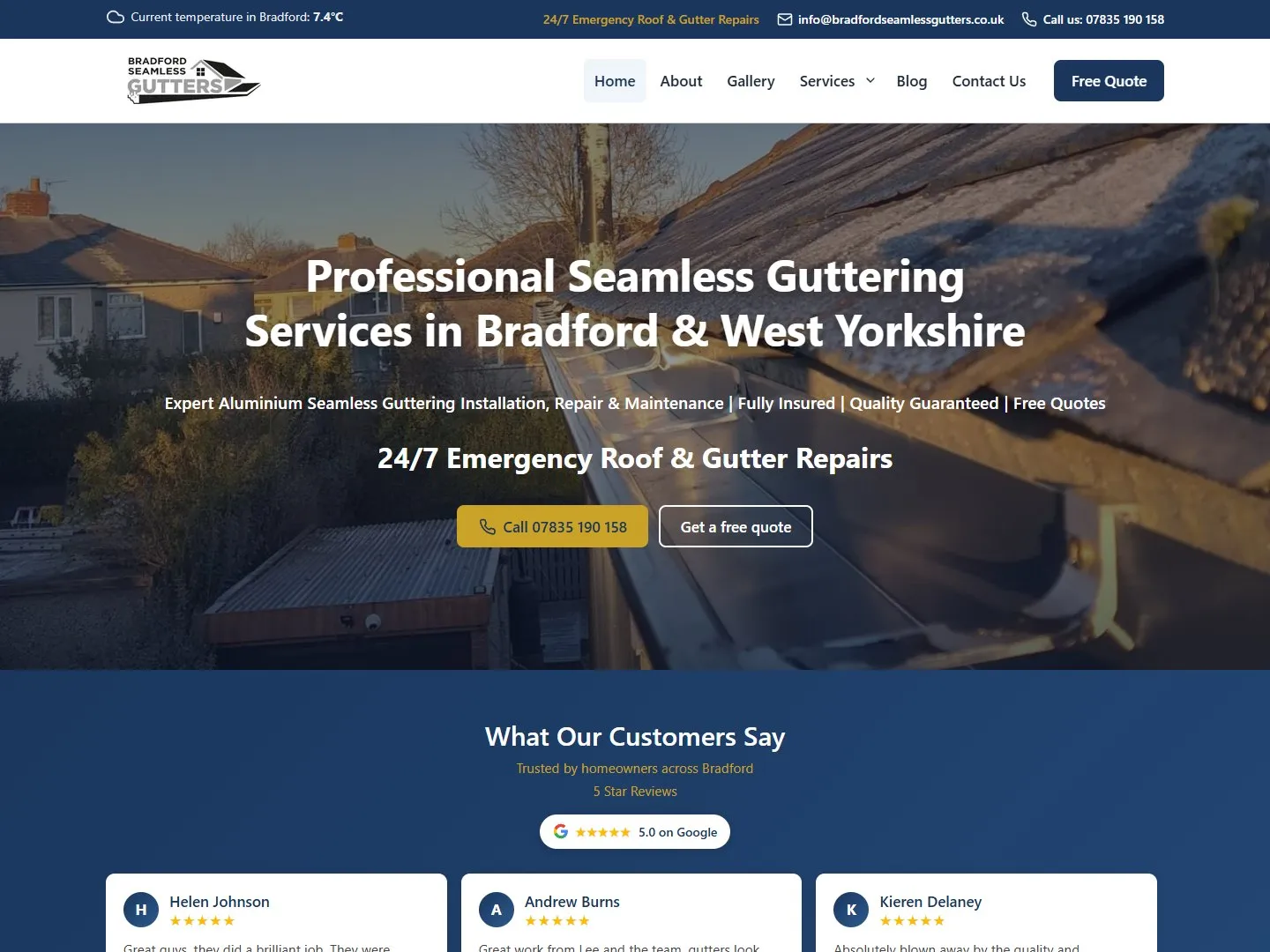 Bradford Seamless Gutters website