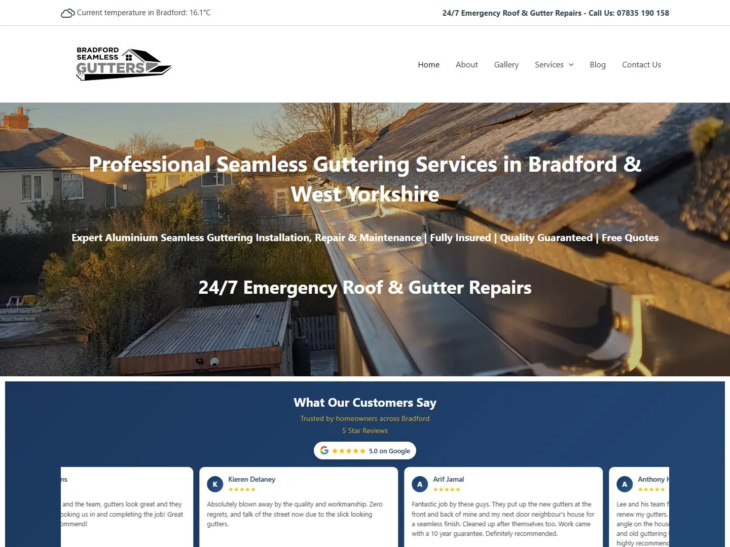 Bradford Seamless Gutters website