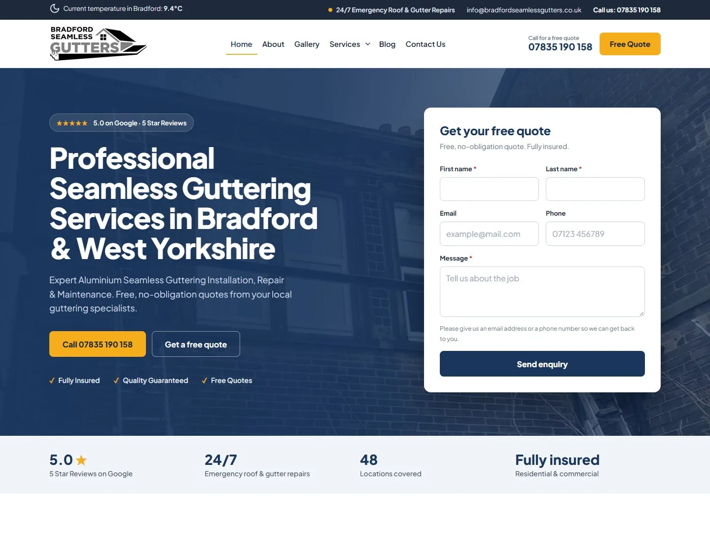Bradford Seamless Gutters website